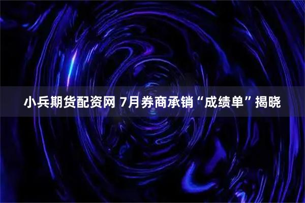 小兵期货配资网 7月券商承销“成绩单”揭晓
