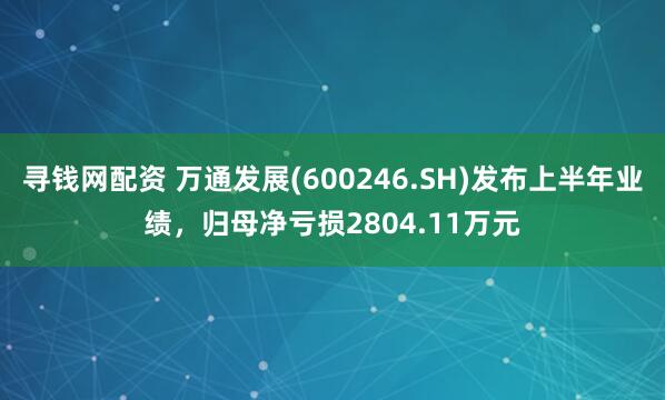 寻钱网配资 万通发展(600246.SH)发布上半年业绩，归母净亏损2804.11万元